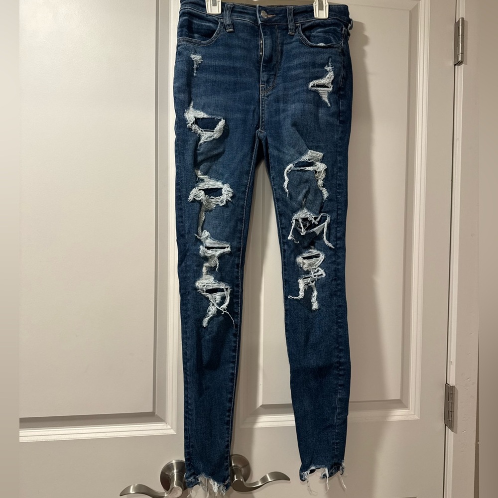 American Eagle Outfitters Dark Blue Ripped Skinny Jeans
